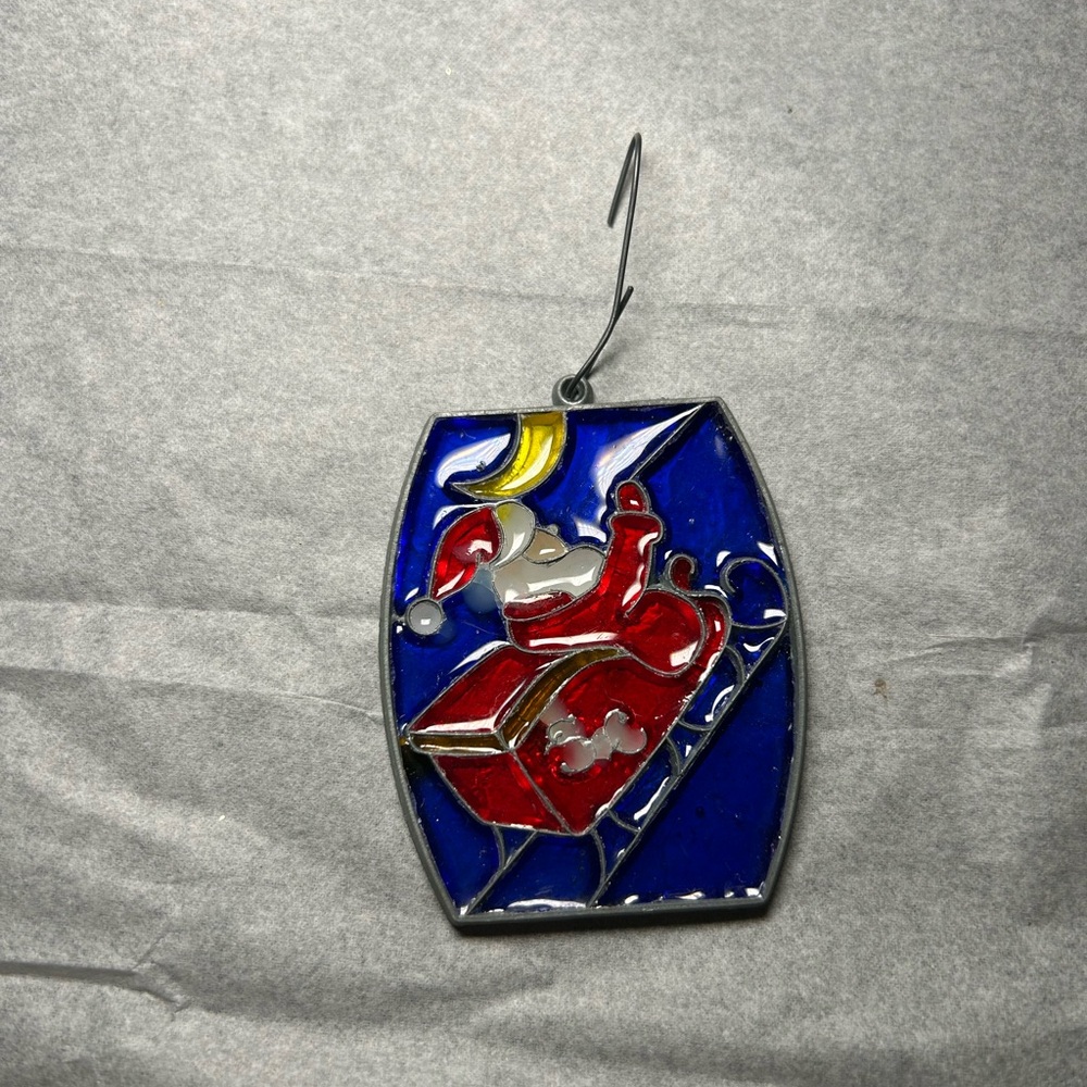 Santa Sleigh And Moon Stained Glass Ornament